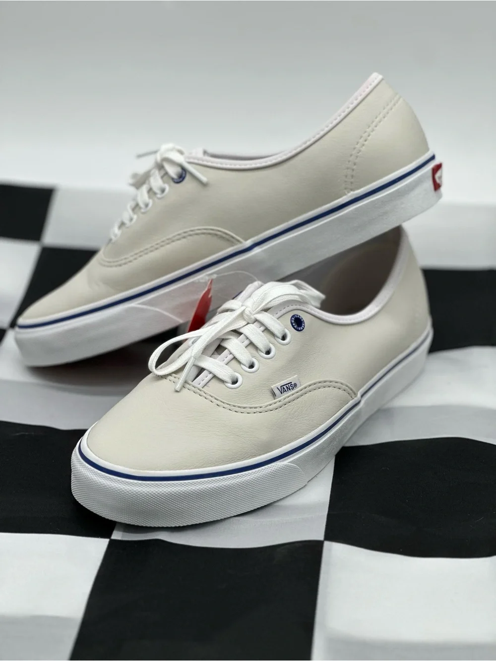 Vans Low-Top Sneakers in Off-White with Navy Trim